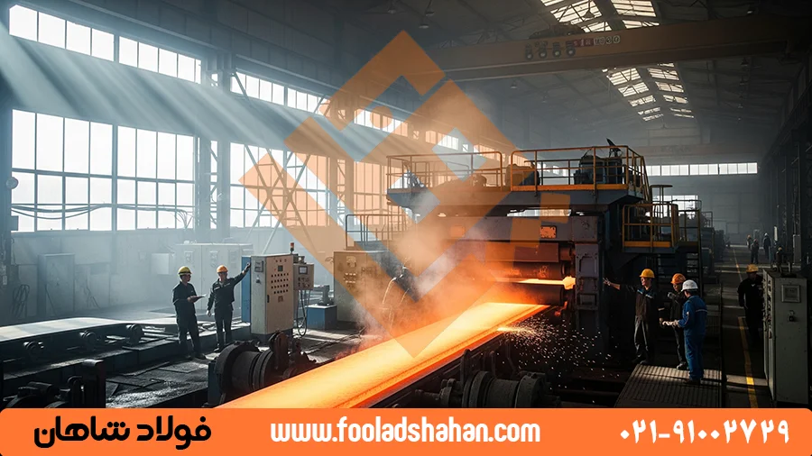 تولید ورق‌های فولادی در کارخانه برای ساخت صفحه ستون.