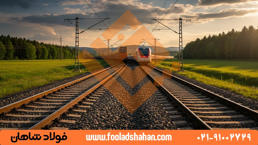 تصویری از یک خط راه آهن بین شهری با ریل‌های فولادی سنگین.