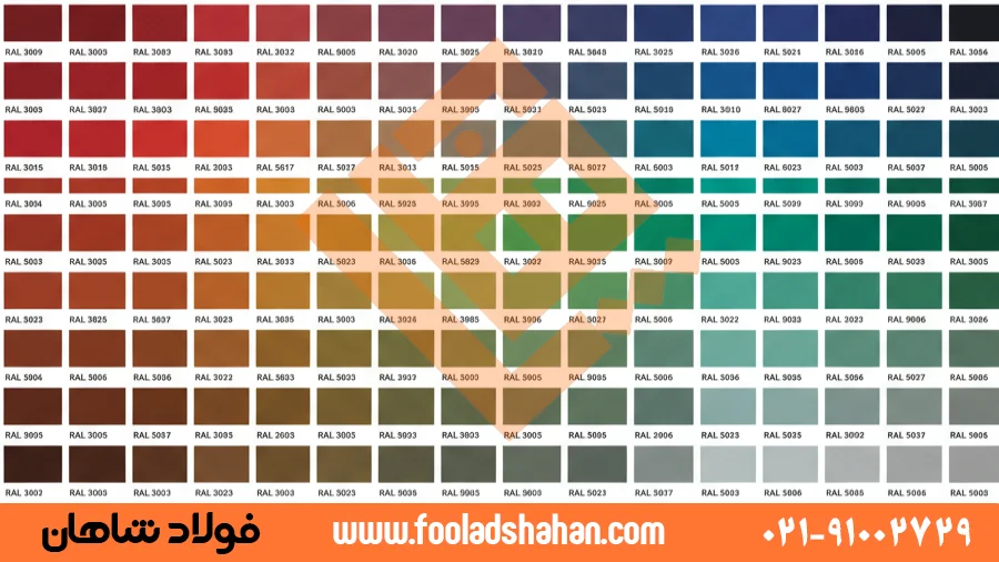 ورق رنگی چیست؟ راهنمای جامع از تولید تا کاربرد در صنعت 4 پالت رنگهای استاندارد RAL برای ورقهای رنگی فولادی