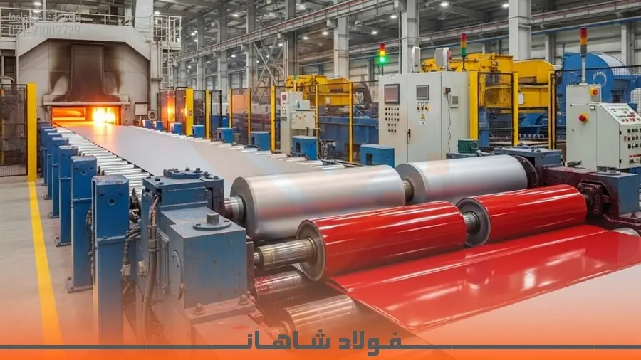 اینفوگرافیک مراحل تولید ورق گالوانیزه رنگی از آماده‌سازی تا کوره پخت رنگ