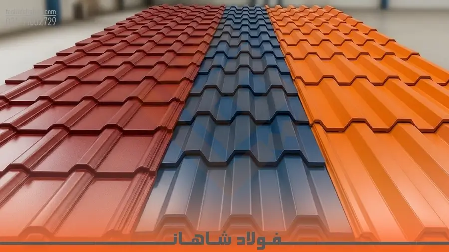 مقایسه تصویری انواع ورق رنگی طرح سفال، شادولاین و ذوزنقه‌ای